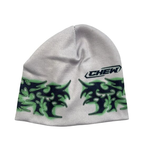 Chew Forever Static Beanie in White Green Flames - Picture 1 of 4